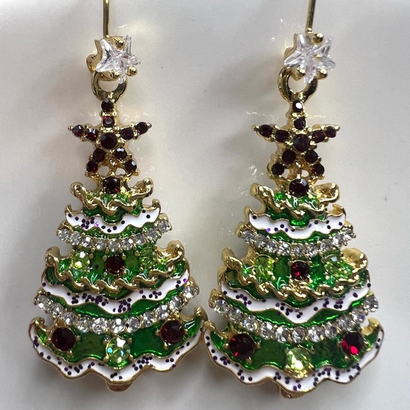 Christmas Tree Earrings for Women Girls Colorful Crystal Drop Earrings - Picture 2 of 5